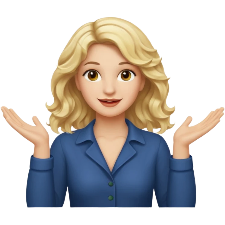 It wasn’t me, blonde wavy hair hands up smirk emoji