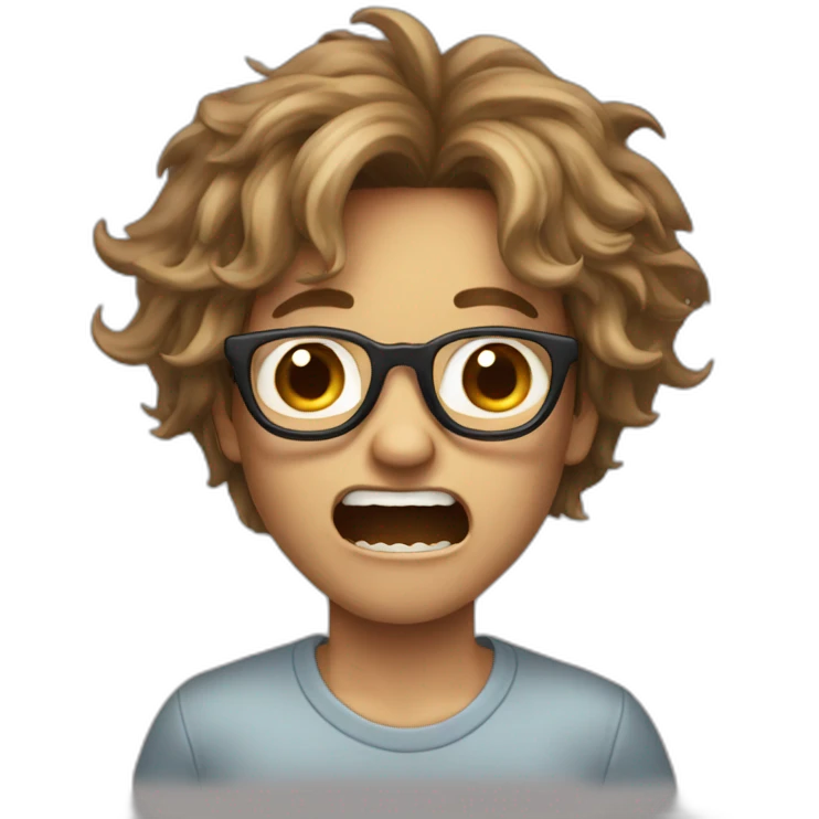 screaming boy with long hair brown same image glasses  emoji
