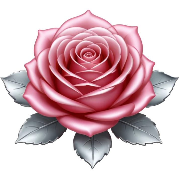 A rose emoji made of liquid silver metal, smooth metallic petals, reflective chrome surface, soft gradients, elegant shape, minimalistic iOS emoji style, centered, clean white background, realistic highlights, no text emoji