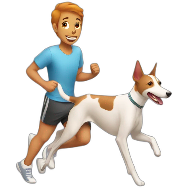 Chico corriendo con perro podenco emoji