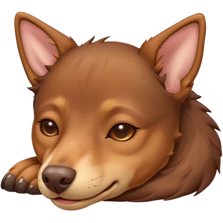 Meme-Worthy Cute Sleeping Brown and Tan Kelpie Portrait Emoji, Head resting peacefully with a contented smile, showcasing a delightfully agile build and a luxuriously soft brown and tan Fur, eyes shut in a serene nap, Simplified yet hilariously adorable features, highly detailed, glowing with a soft, drowsy light, high shine, relaxed and utterly lovable, stylized with an air of playful laziness, bright and heartwarming, soft glowing outline, capturing the essence of a comically sleepy herder, so meme-worthy it feels like it could instantly become the next viral sensation of adorable slumber! emoji