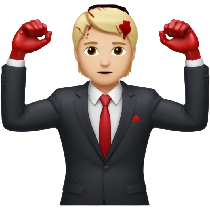 Deftual guy emoji with biond hair and man suit and 2 arms together and one with blod emoji