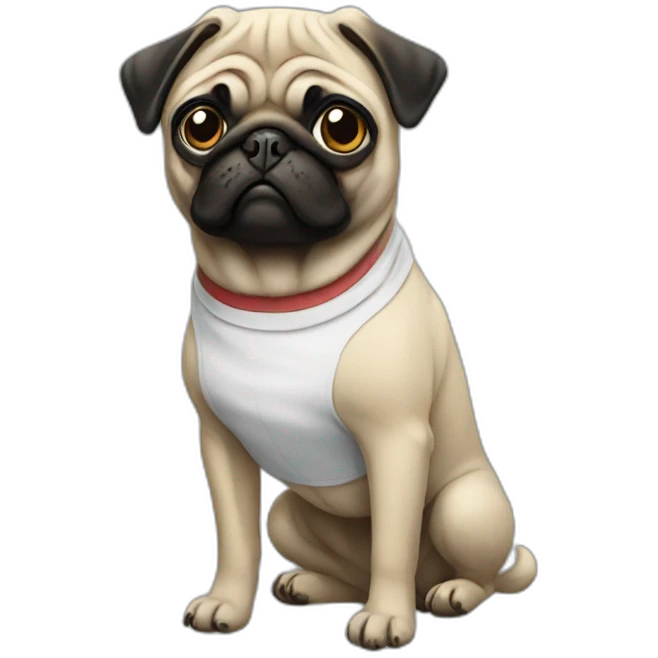 pug wearing a t-shirt emoji