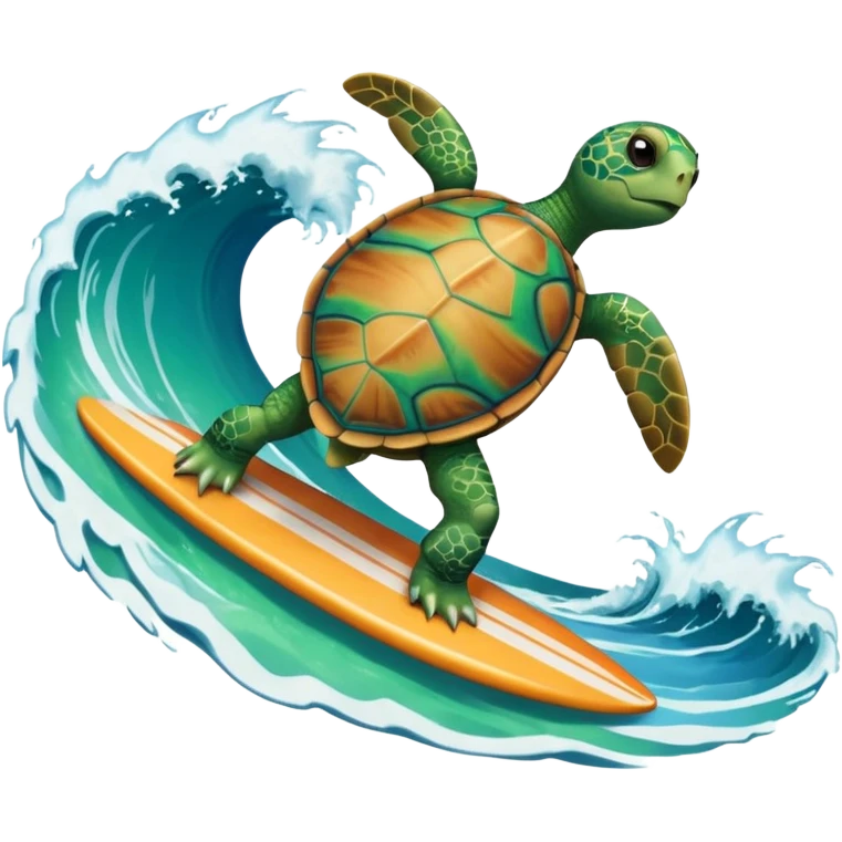turtle on a surfboard riding the wave running from a explosion in the sea emoji