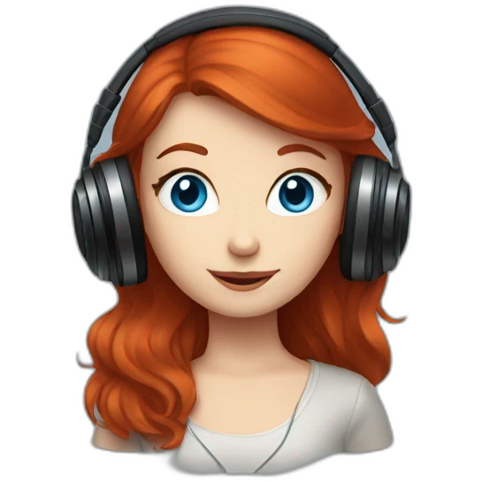 Red hair girl with blue eyes listening to vinyl records emoji