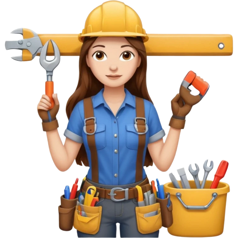 beautiful girl with long brown hair constructing new bathroom emoji