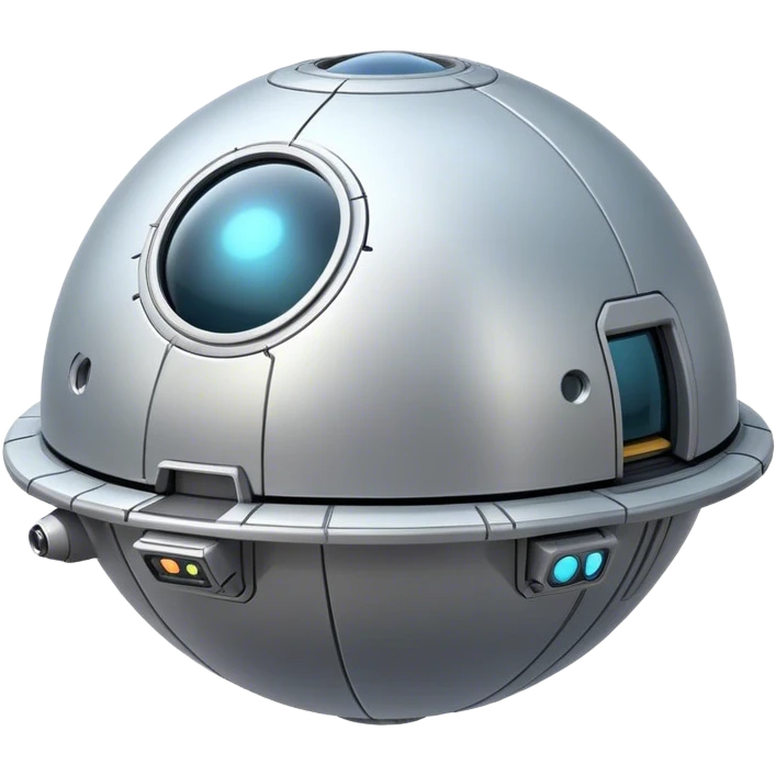 a realistic, spherical spaceship shaped like a ball, with a smooth surface and realistic details. Use a plain background. emoji