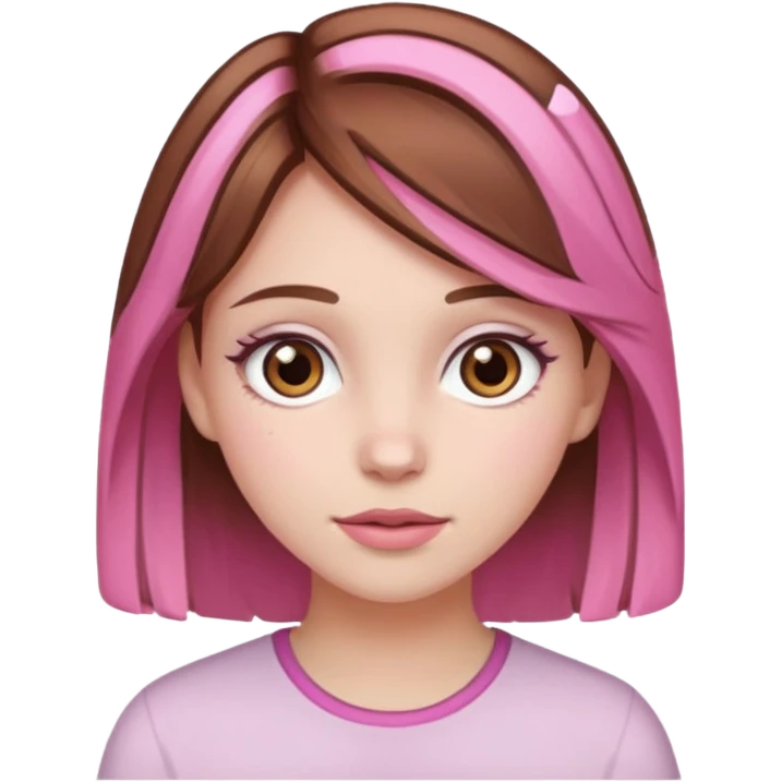 white skined girl with brown hair and brown eyes and pink highlights emoji