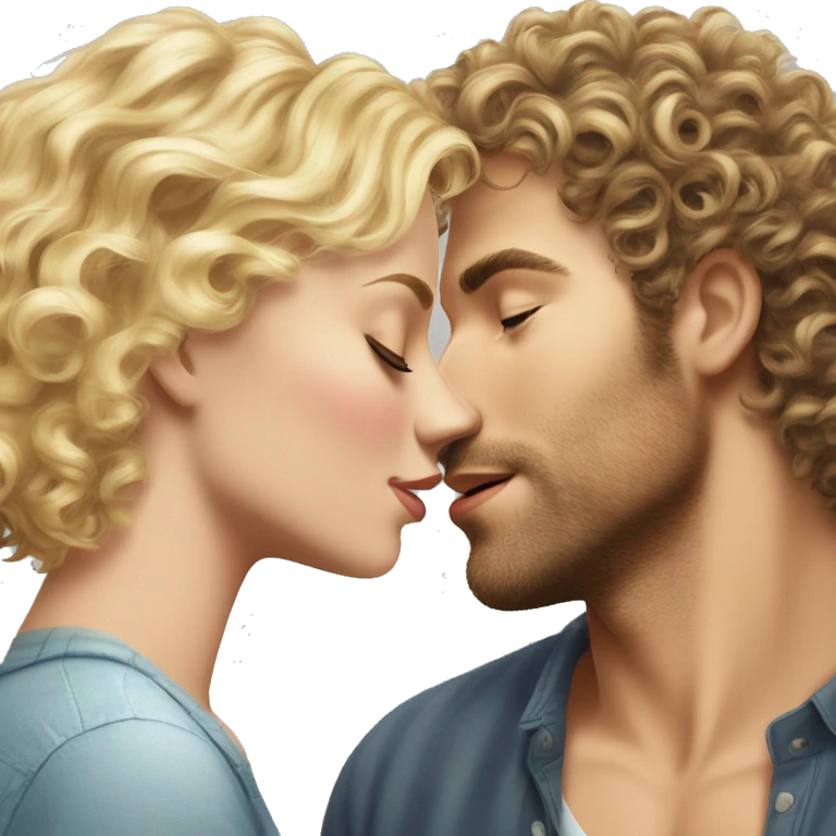 curly wavy hair hunk white man with scruff kissing pretty blonde woman emoji