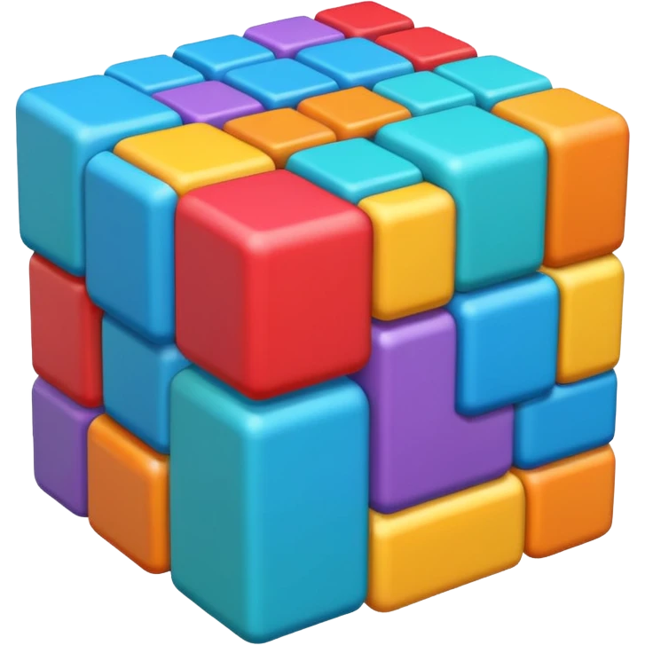 Block blast all forming an hexagon irregular but no hexagons, mized 3d emoji