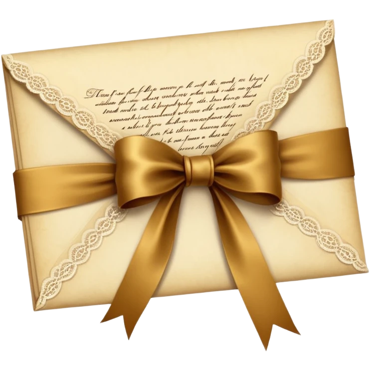 Lace-trimmed Letter
A delicate handwritten letter on ivory parchment, tied with a golden silk ribbon and edged in fine vintage lace — the ink a warm shade of brown, slightly smudged from emotion. emoji