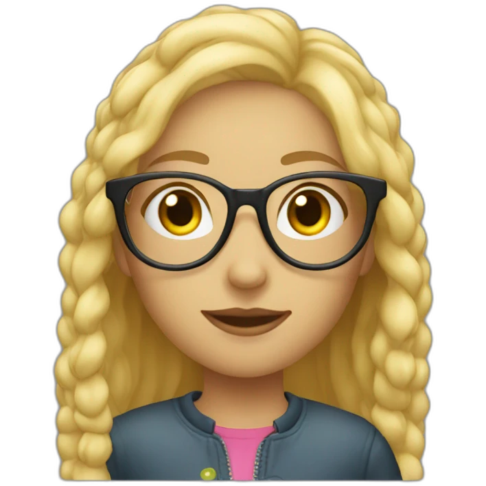 a blonde girl, 23 years old, with transparent! glasses emoji