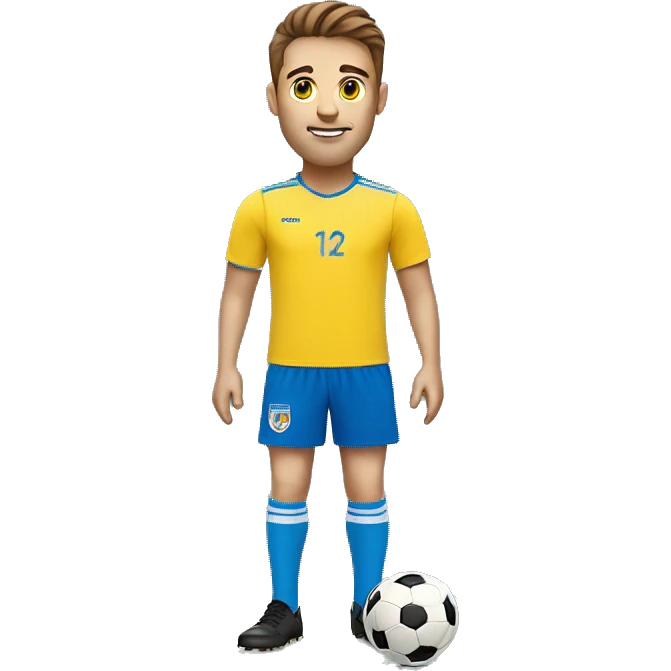 White face man, brown hair,soccer player in yellow shirt and blue shorts and blue socks emoji
