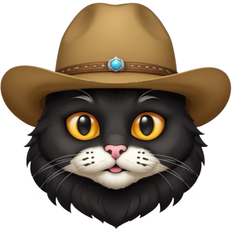 combine the cowboy empjis with a bclack cat emoji and make it have a black thick moustache over the cat wiskers emoji