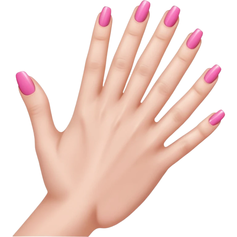  pink  close-up of a human hand with exactly five fingers, beautifully manicured nails, glossy pink nail polish, elegant nail shape, soft lighting, realistic style, isolated on transparent background" emoji