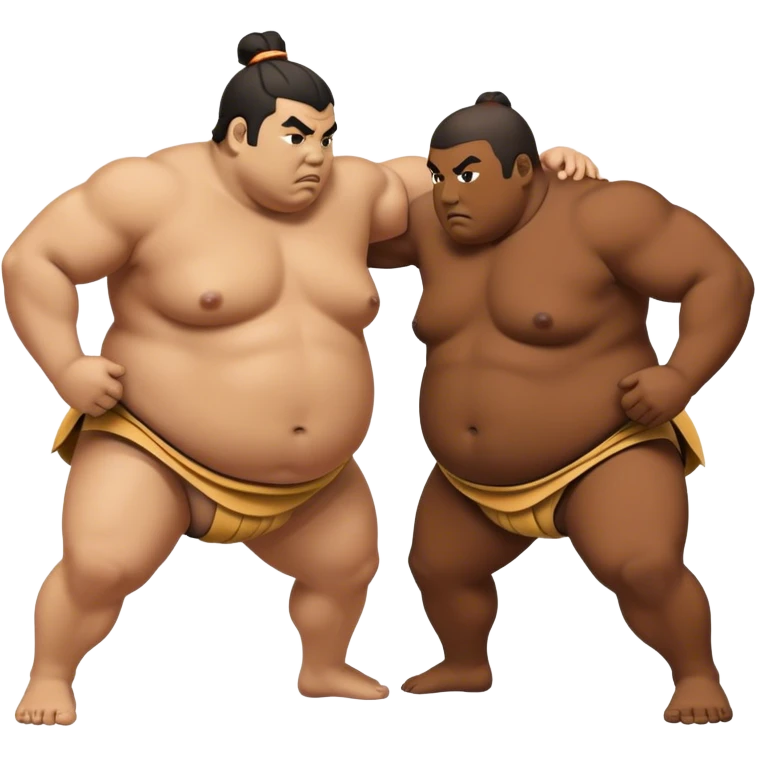 Cinematic Realistic Sumo Wrestling Emoji, depicted as an intense sumo match featuring powerful wrestlers in traditional mawashi, rendered with rich textures and dynamic dramatic lighting that captures the raw intensity of the sport. emoji
