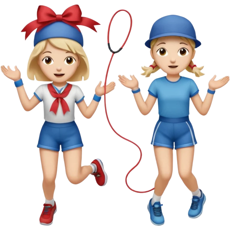 Show three big emojis: 👧🏻🎀 (the doll singing), 😀👕4️⃣5️⃣6️⃣🤾 (a player jumping rope), 👦🏻🧢 (child figure). emoji