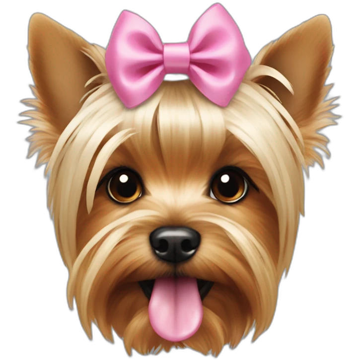 yorkshire terrier with the tongue and two little pink hairbow on the head emoji