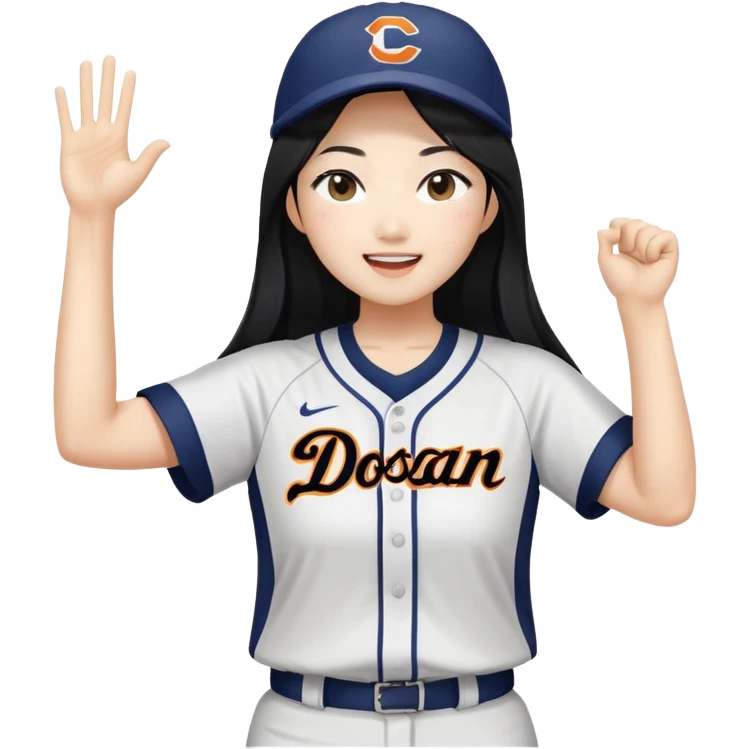 Asian woman with long black straight hair cheering for Doosan Bears baseball team emoji