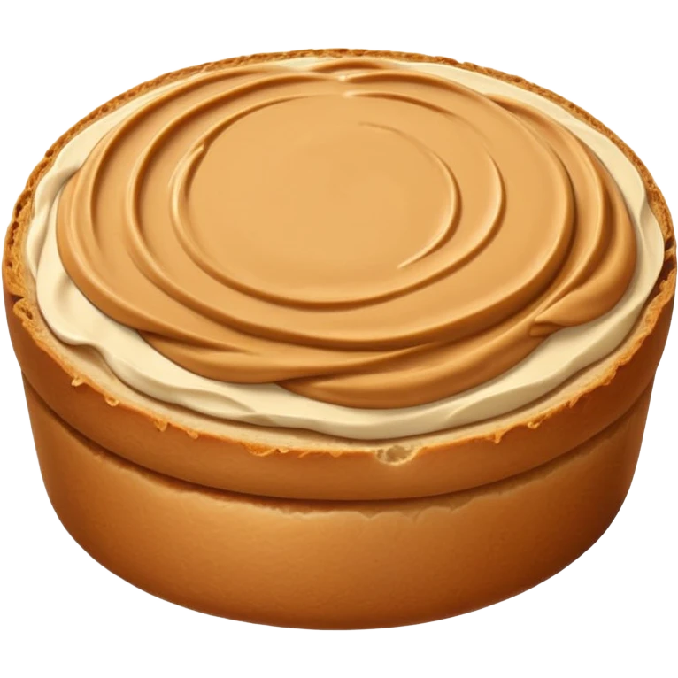a round bread with peanut butter spread on top, seen from above, simple and clear emoji