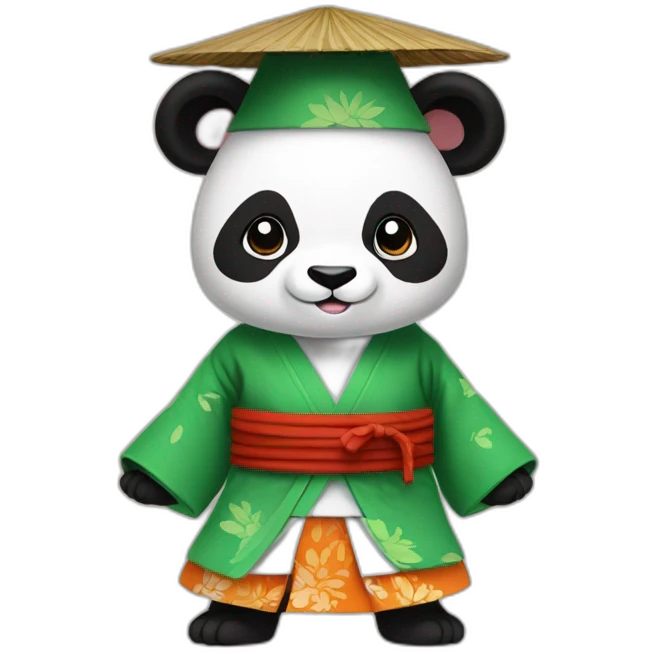 Panda doing kung fu in a sedge hat and kimono emoji