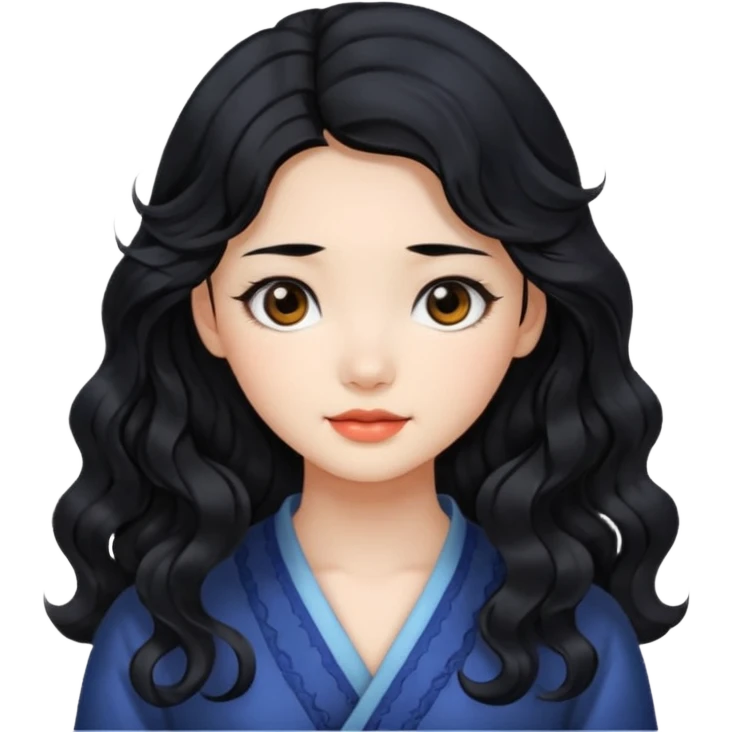 Beautiful girl,Black hair,wavy hair，long hair,Black eyes,Chinese emoji