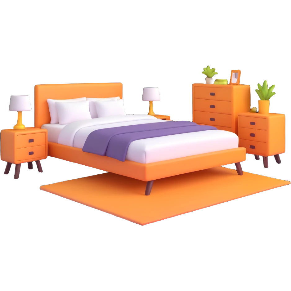 simple bedroom with white walls, bed, nightstand and dresser emoji