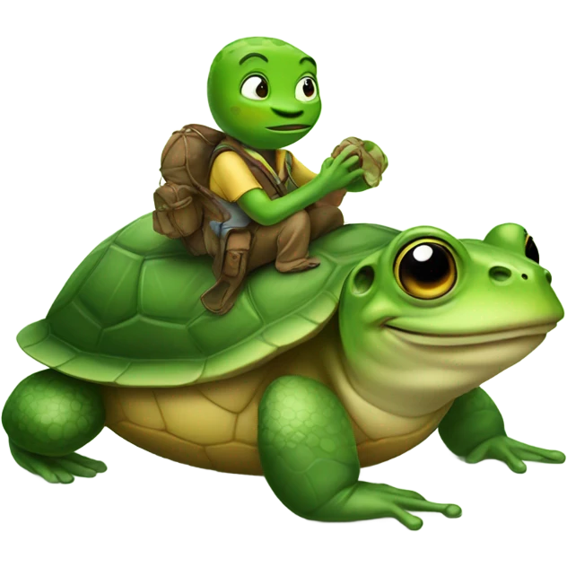 A frog riding a turtle  emoji