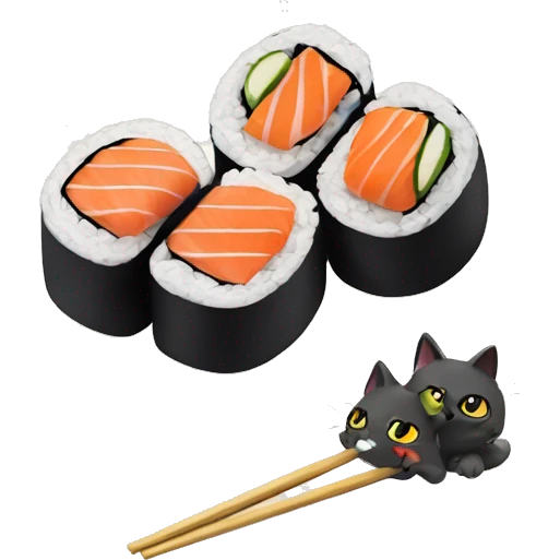 2 happy cats eating sushi emoji