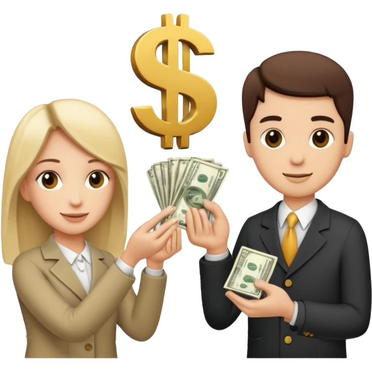 Two people exchanging money, with a dollar sign between them, symbolizing billing and financial transactions. emoji