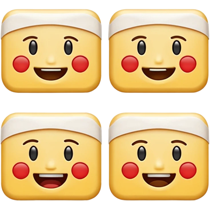 16 different variations of a band aid as and emoji with smiling with teeth, smiling without teeth, crying laughing or sad, mad, sad, tired, censored, funny, glasses, love, serious, with a hat, sticking out tounge, sleeping, injured, and angel Formatted in rows of 4x4 and with a white background emoji