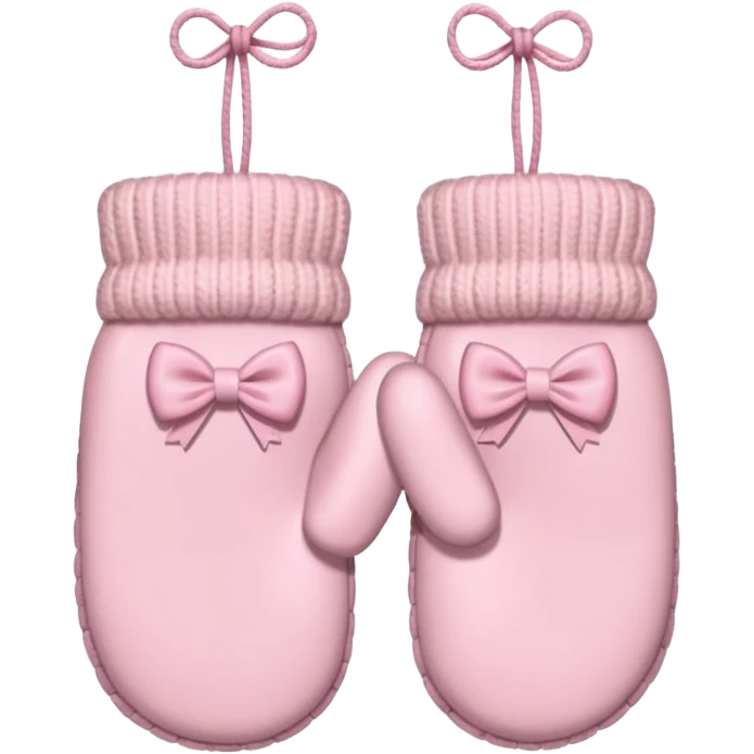 pastel pink pair of mittens connected by string and a bow emoji