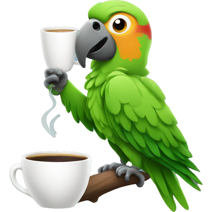 parrot with cup of coffee emoji