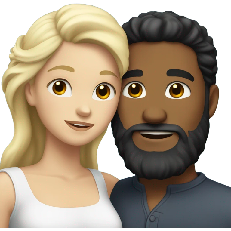 WHITE man BLACK beard and BLACK hair hugging white woman with blonde hair emoji