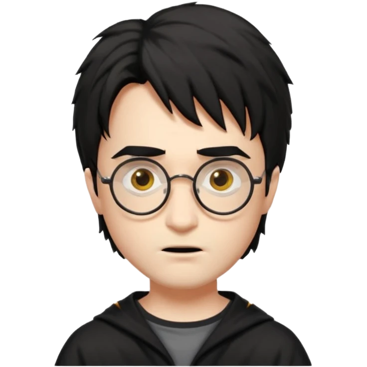 Harry Potter a pale white with shaggy black hair, glasses with a lightning-shaped scar on his forehead. He goes to Hogwarts School of Witchcraft and Wizardry to learn the magic of the wizarding world. emoji