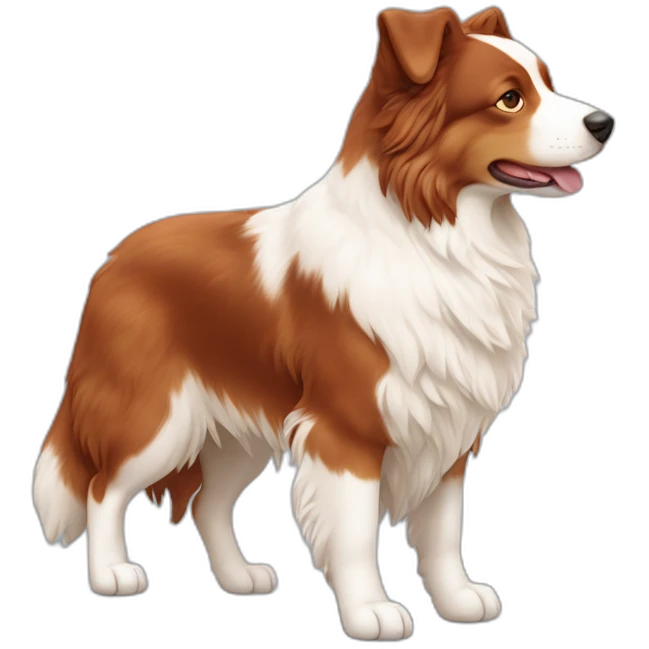 red and white australian sheperd whole body profile giving hand emoji