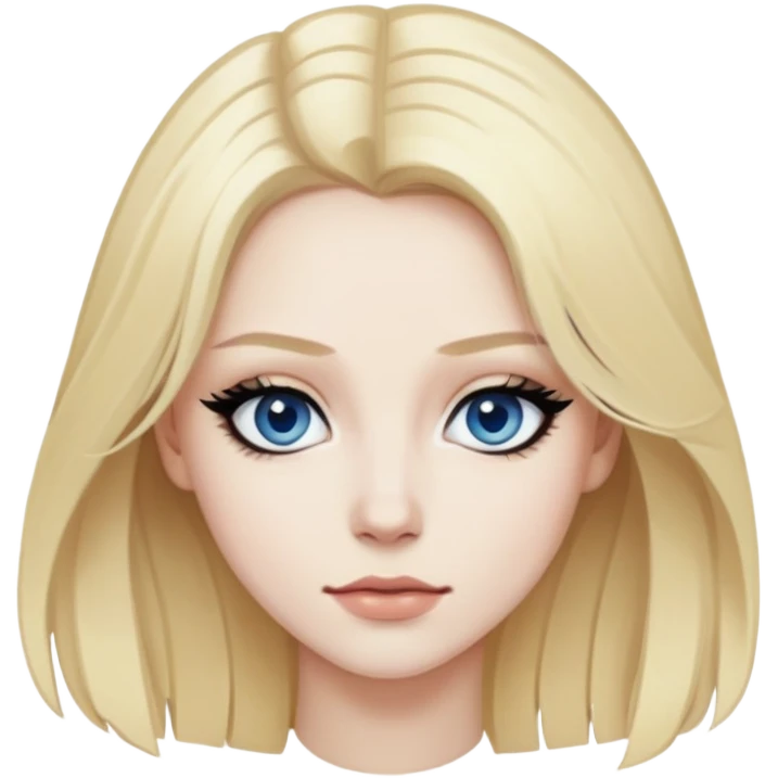 wvy blonde hair, pale skin skin, dark blue eyes, pretty bratz baddie, black eyeliner emoji