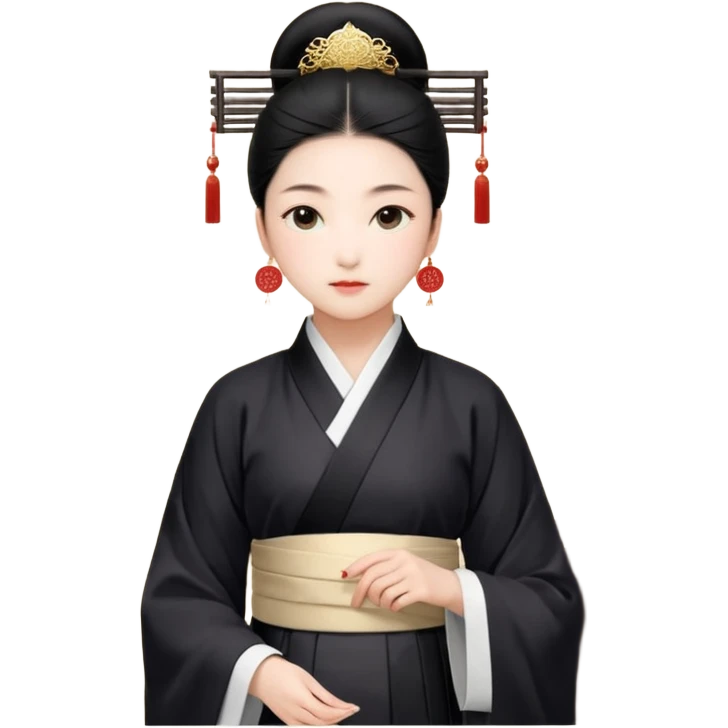 3D emoji卡通风格形象，年轻女孩，黑棕色长发+平刘海，方形黑框眼镜 emoji