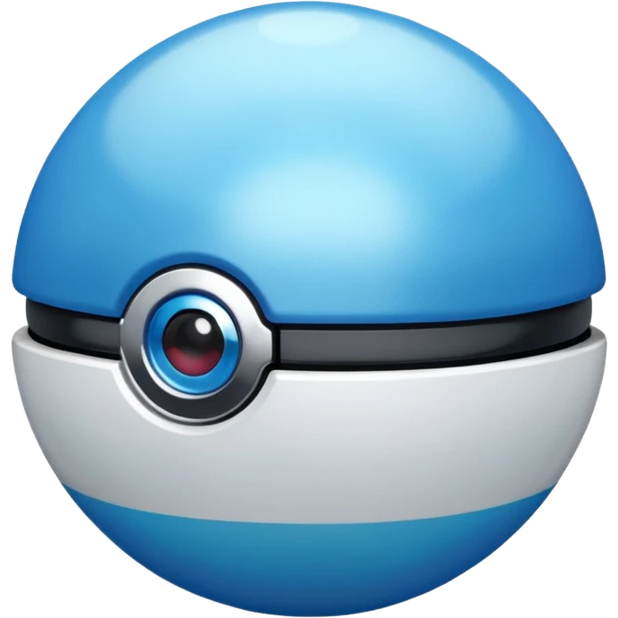 blue pokeball emoji, top half is a more saturated blue, bottom half is white, black stripe, with a white sheen, with a pearlescent finish, with a chrome effect emoji