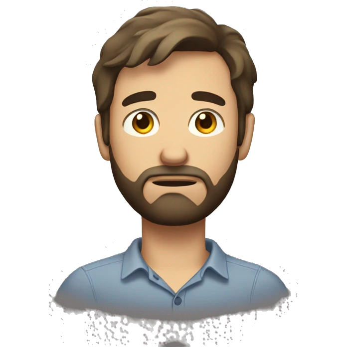 sad man with a beard and short scruffy medium brown hair wearing a buttoned shirt emoji