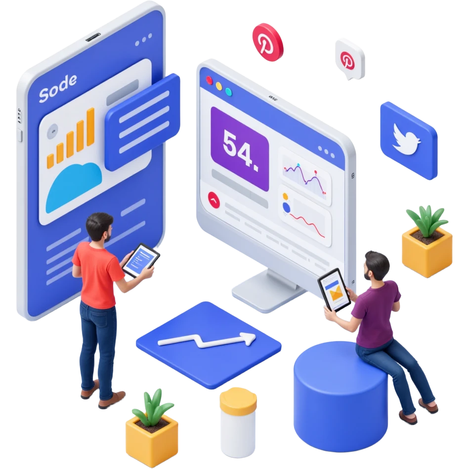 montage of AI tools creating social media ads, futuristic, clean, fast-paced, with logos and analytics elements, skeuomorphism icon style emoji