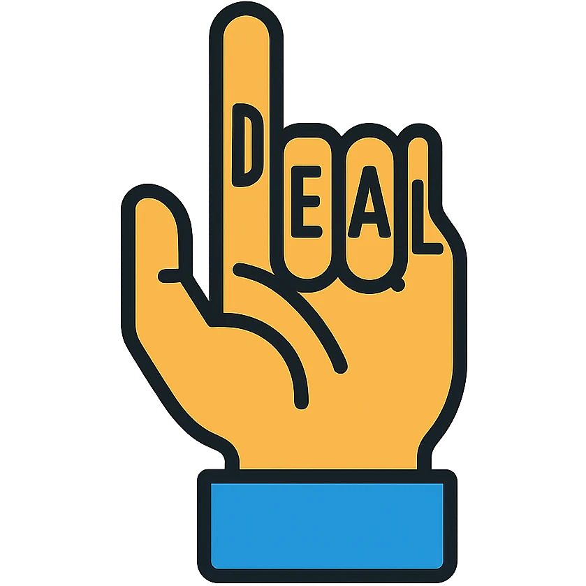hand gesture representing the 'DEAL' hand sign, fingers forming the letters D, E, A, L, color outline icon style emoji
