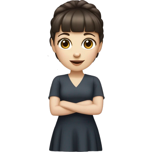 woman with dark brown hair and bangs and eyelashes and hazel eyes. pale skin emoji