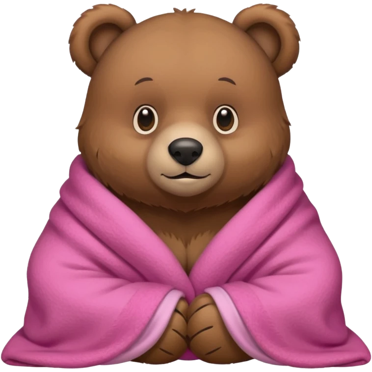 cuddly bear with a pink blanket wrapped around him emoji