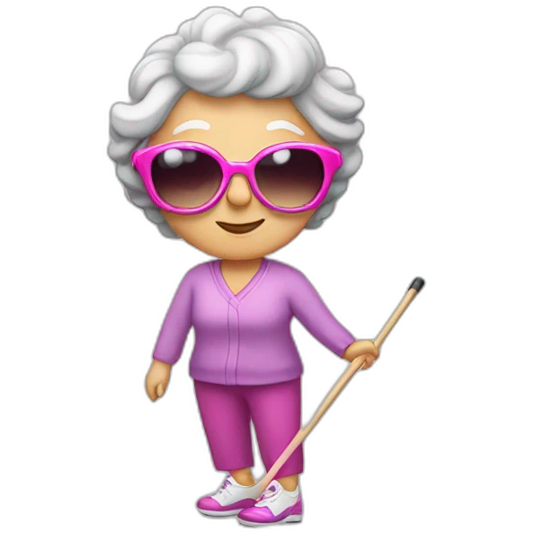Curling old lady doing gymnastics with pink sunglasses emoji
