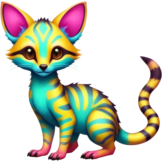  randomly colored colorful light cute lush neon-colored brightly colored Fakémon-Fionbri-Vernid-Genet-creature with markings (full body) emoji