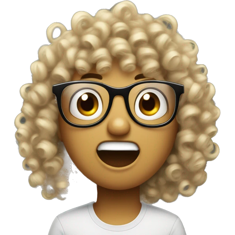 a curly headed bly siri black glasses doing stupid faces emoji