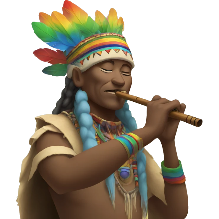 Shaman playing flute under a rainbow  emoji