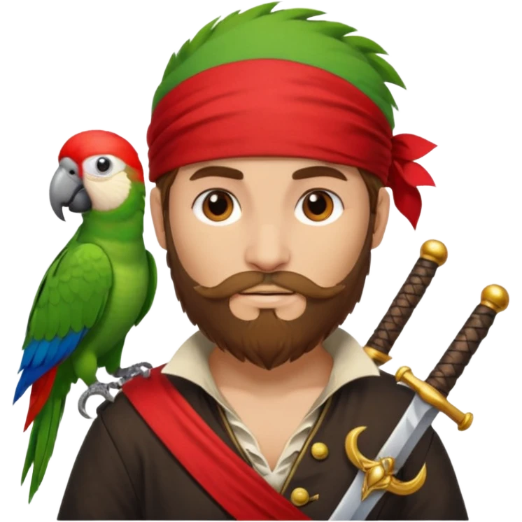 ["Brown-haired pirate with beard, parrot on shoulder."] emoji