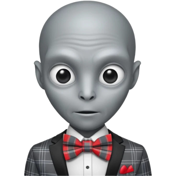 Gray alien with plaid bowtie emoji